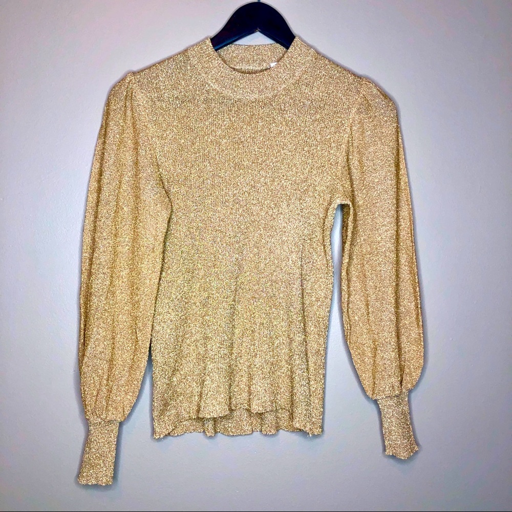 VINTAGE DISCO GOLD SPARKLE BLOUSE SMALL